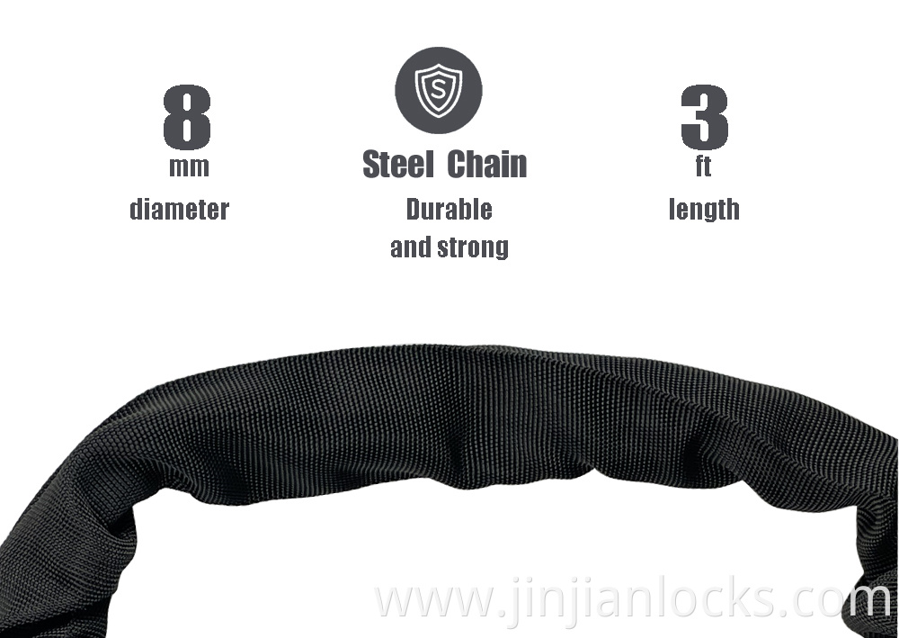 High Security Drill Resistant Jinjian 708 8mm dia 1m length anti Theft Bicycle Lock Chain Lock MTB Bike lock